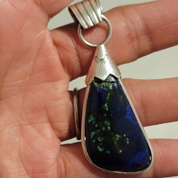 Amazing large azurmalachite Native American handmade 925 sterling silver pendant - Picture 3 of 16